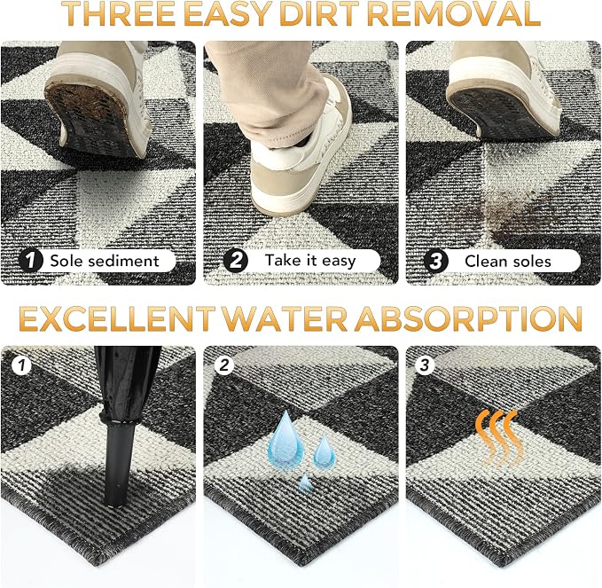 hicorfe Indoor Doormat, Low-Profile Absorbent Resist Dirt Entryway Doormat - Image 4
