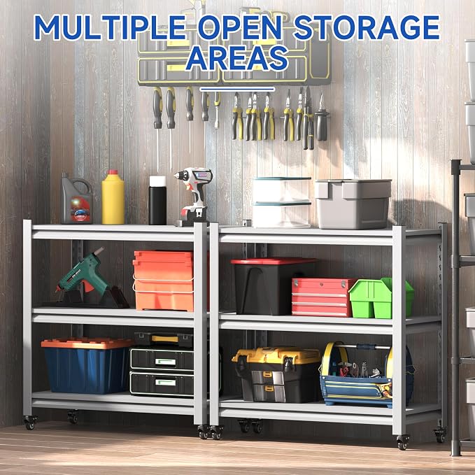 34''W Garage Heavy Duty 3-Tier Adjustable Storage Rack, Steel Shelving - Image 6