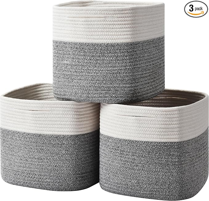 3 Pack Storage Cubes 11 Inch Cotton Rope Woven Baskets by Gocjuaza