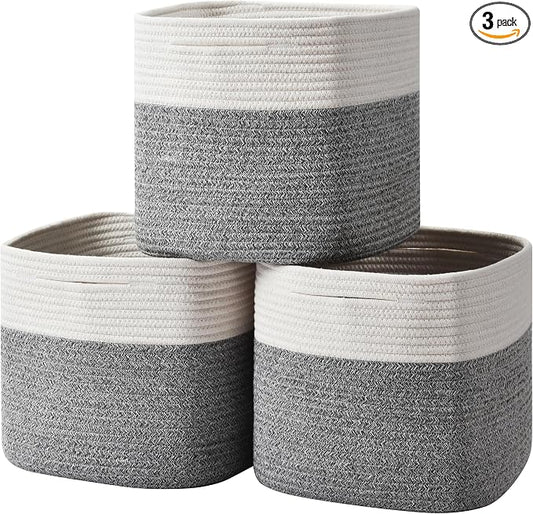 3 Pack Storage Cubes 11 Inch Cotton Rope Woven Baskets by Gocjuaza