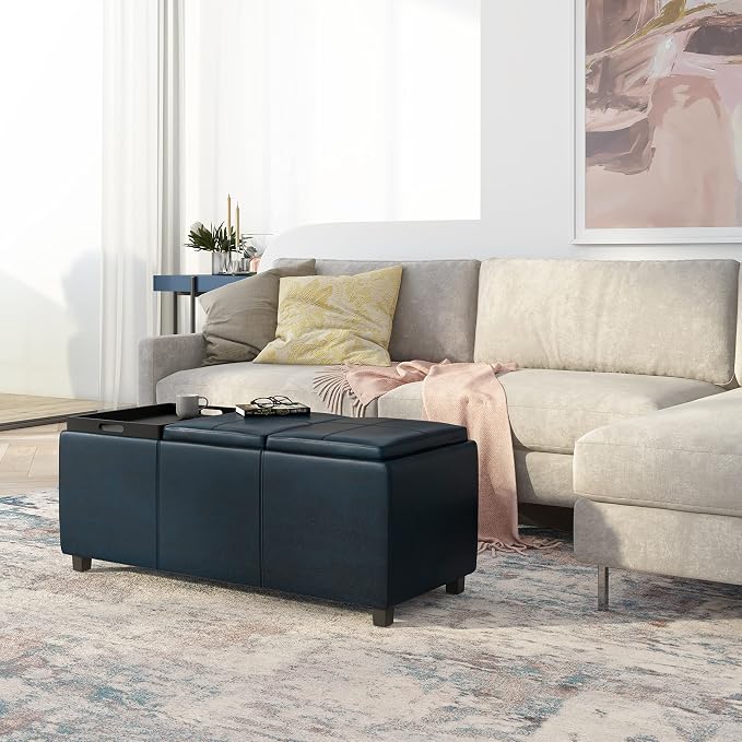 SIMPLIHOME Avalon 42 inch Wide Contemporary Rectangle Storage Ottoman in - Image 2