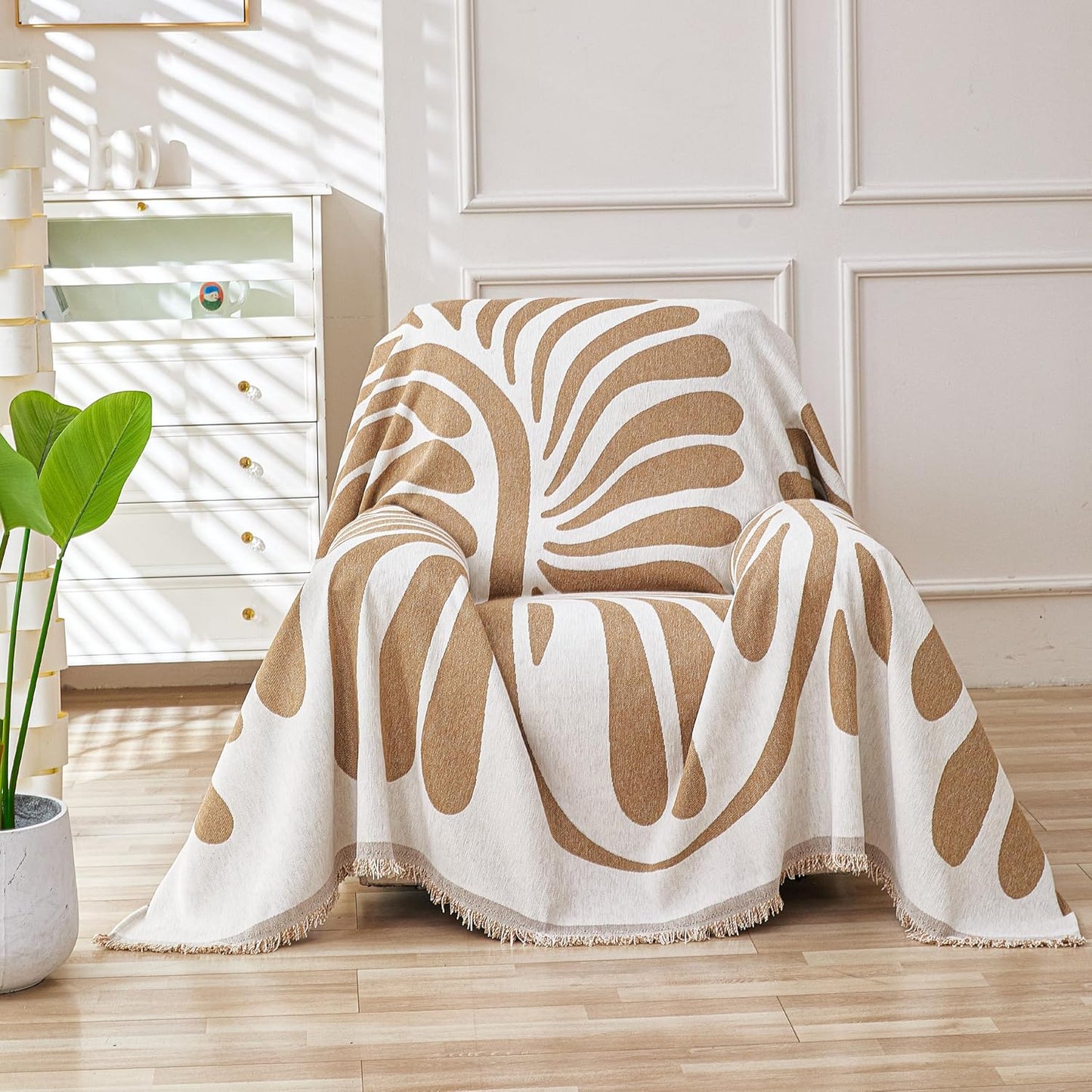 Armchair Couch Cover for Dogs 1 Cushion, Washable Recliner Covers Sofa Protector, Oversized Single Chair Cover, Accent Chair Couch Slipcovers, Pet Couch Cover Blanket,Floral Coffee, 71"x91"
