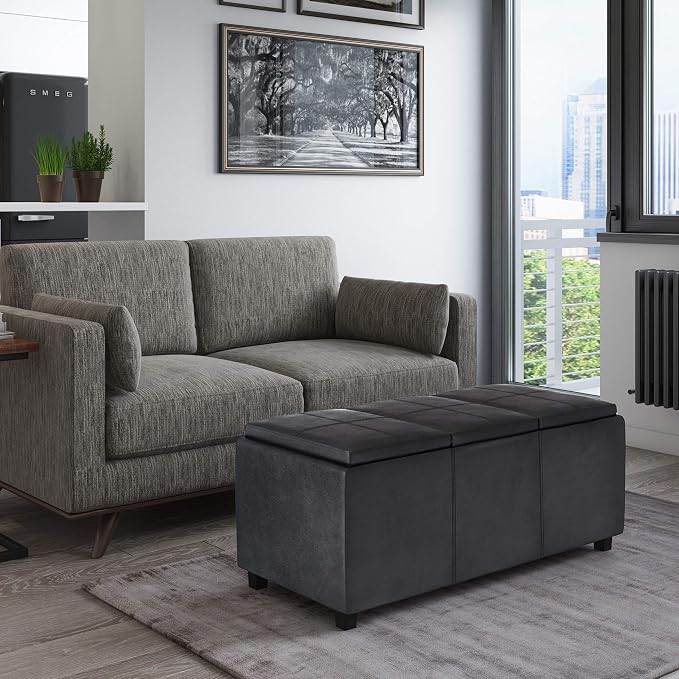 SIMPLIHOME Avalon 42 inch Wide Contemporary Rectangle Storage Ottoman in - Image 2