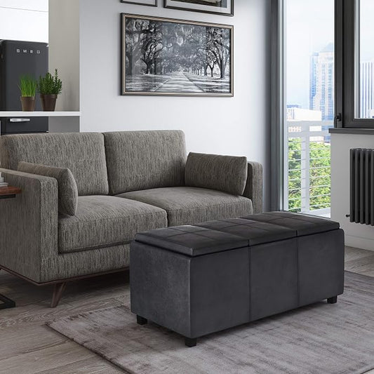 SIMPLIHOME Avalon 42 inch Wide Contemporary Rectangle Storage Ottoman in - Image 2