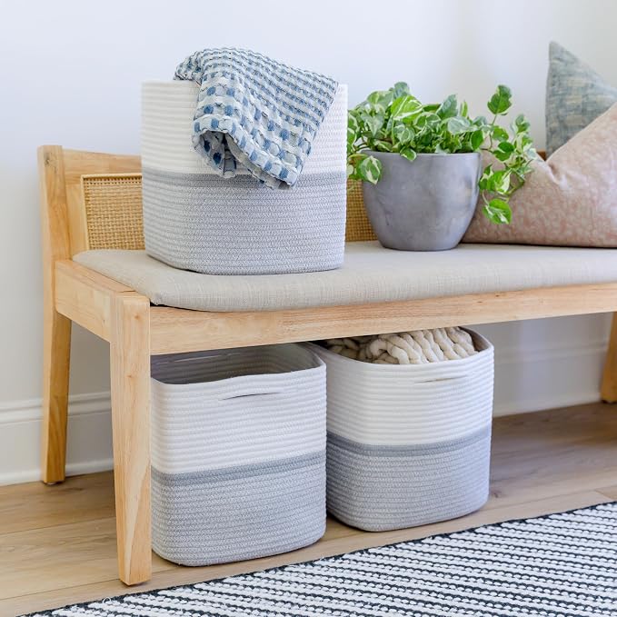 NaturalCozy Storage Cubes 11 Inch Cotton Rope Woven Baskets - Image 7