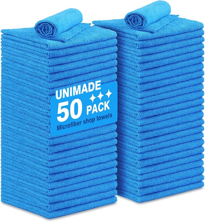 Shop Towels Rags, 50 Pack Reusable Shop Rags Bulk Microfiber Cleaning Cloth by Unimade