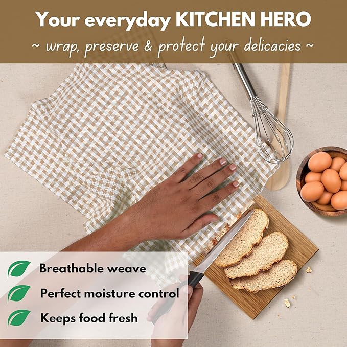 Native Fab Beige Gingham Kitchen Dish Towels 4 Pack 16"x26" - Image 5