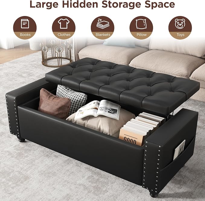 Maupvit Storage Ottoman Bench, 49 Inch Bedroom Bench, Upholstered Ottoman - Image 4
