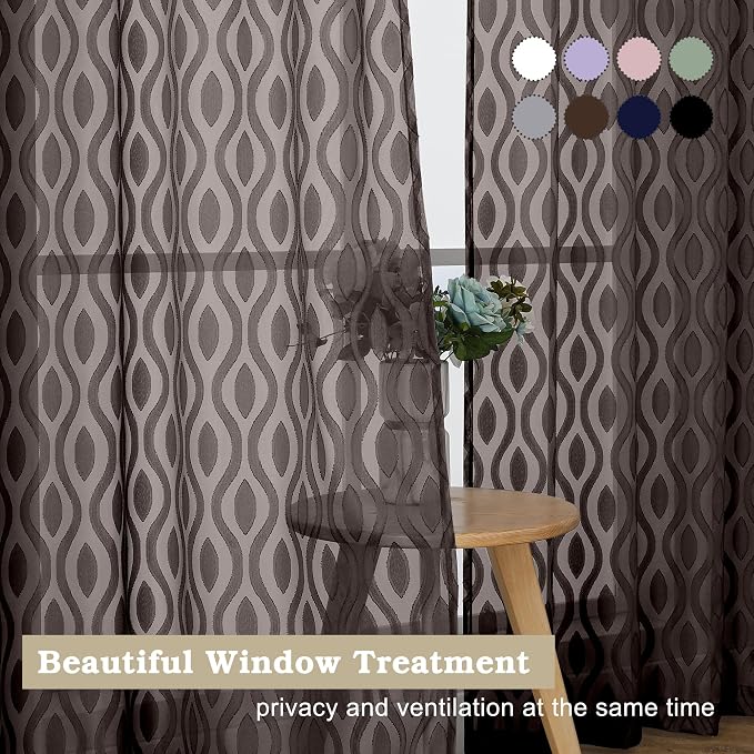 Aiyufeng Brown Sheer Curtains 72 Inches Long 2 Panels, Lightweight Clip - Image 7