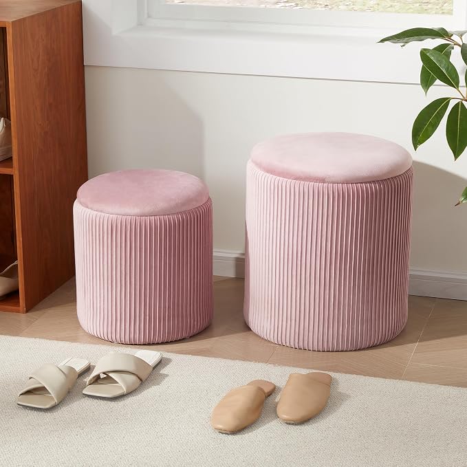 Round Ottoman with Storage Set of 2, Vanity Stool with Storage - Image 9
