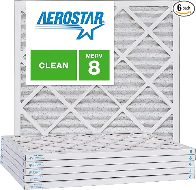 Aerostar 25x25x1 MERV 8, Pleated Air Filter, Box of 6, Made in the USA by AirFiltersDelivered