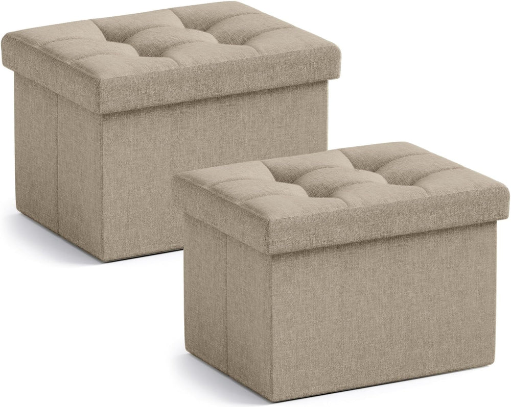 Ornavo Home Small Storage Ottoman, Foldable Collapsible Rectangle Linen Ottoman