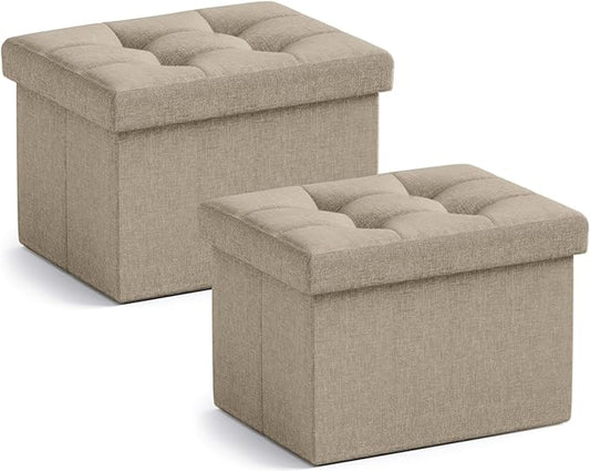 Ornavo Home Small Storage Ottoman, Foldable Collapsible Rectangle Linen Ottoman by OrnavoHome