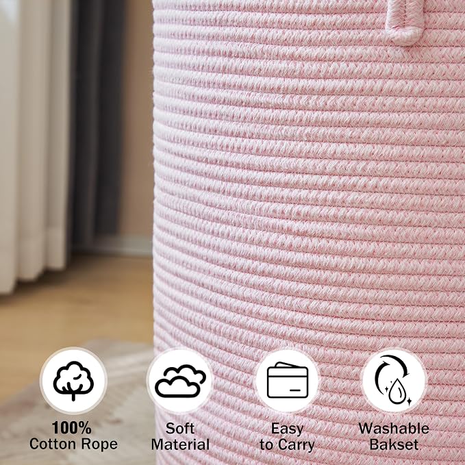 YOUDENOVA Woven Rope Laundry Hamper, 58L Tall Luandry Basket, Baby Nursery - Image 5