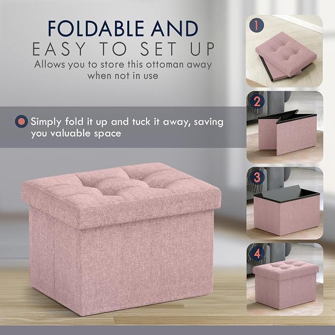 Ornavo Home Small Storage Ottoman Foldable Collapsible Rectangle Linen Ottoman - Image 5
