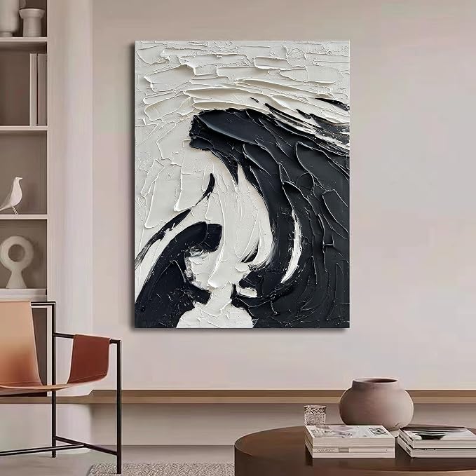 NANKAI 40x28 inch Minimalist Black and White Abstract Painting 100% - Image 7