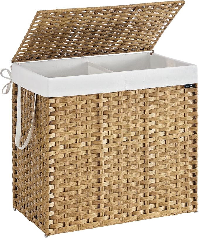SONGMICS Laundry Hamper with Lid, 42.3 Gallon Synthetic Rattan Clothes Laundry by SONGMICSbySONGMICSHOME