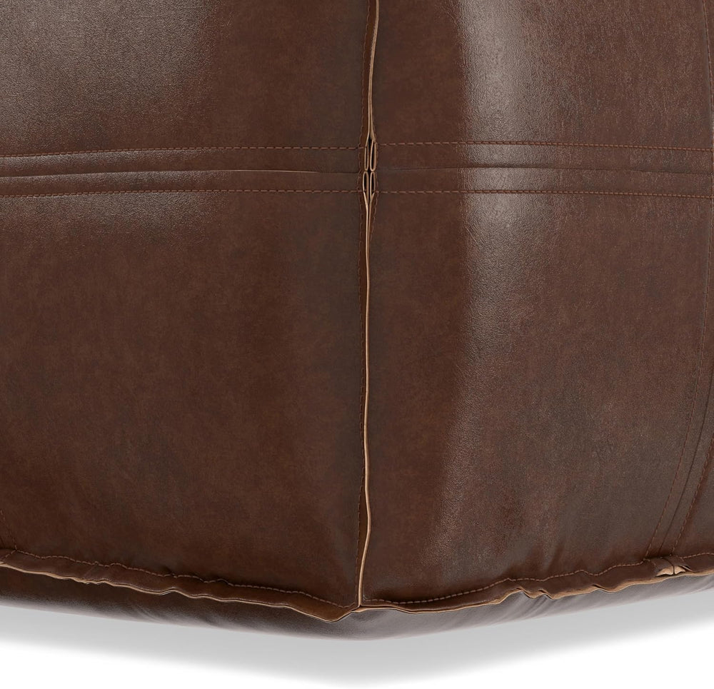 SIMPLIHOME Brody 18" Wide Square Pouf in Distressed Dark Brown Faux Leather