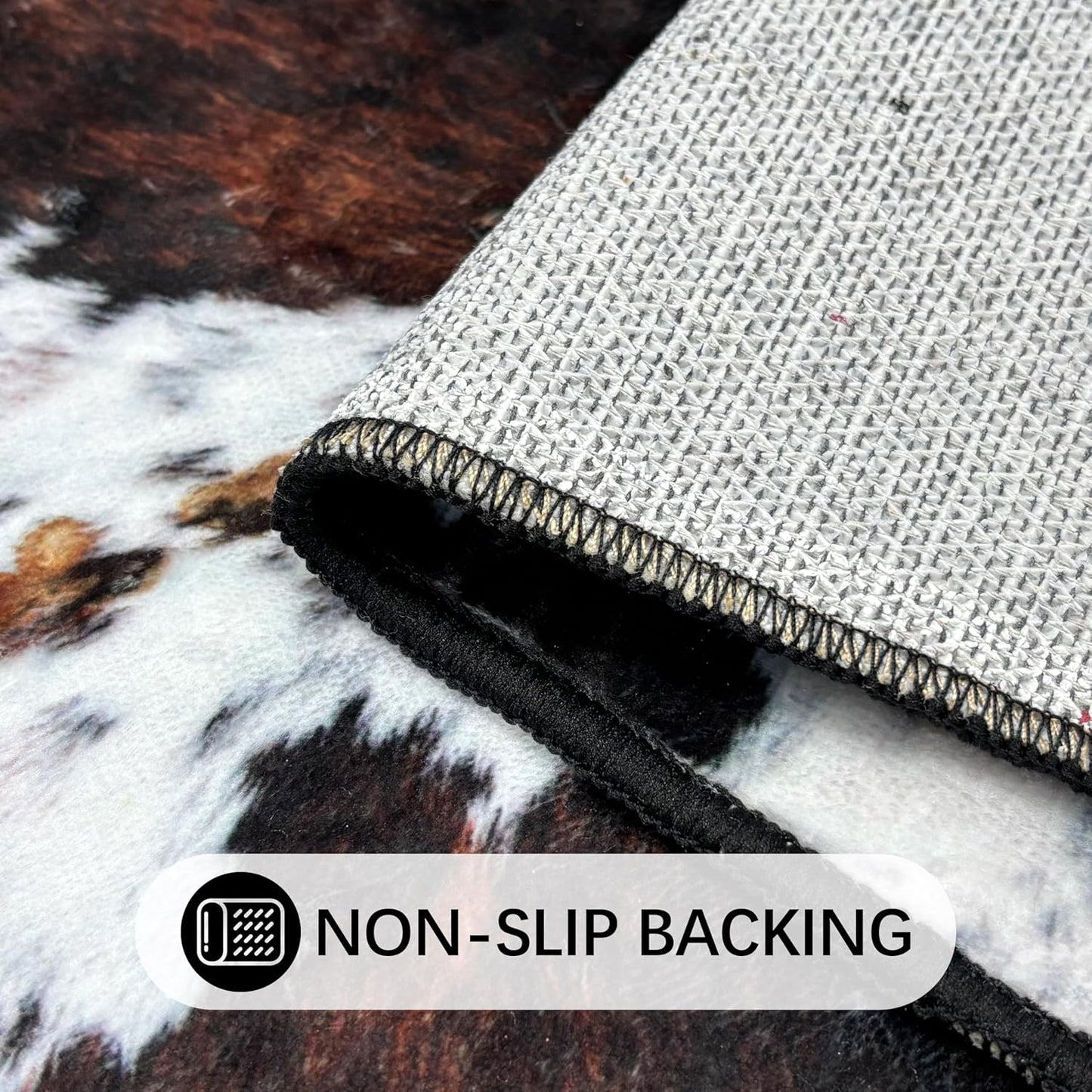 Western Cow Print Bathroom Mat 20x32in Cowhide Soft Thin Bathroom Rugs Fit Under Door Absorbent Non Slip Washable Bath Rugs for Bathtub Shower Sink (Black, 20x32in)