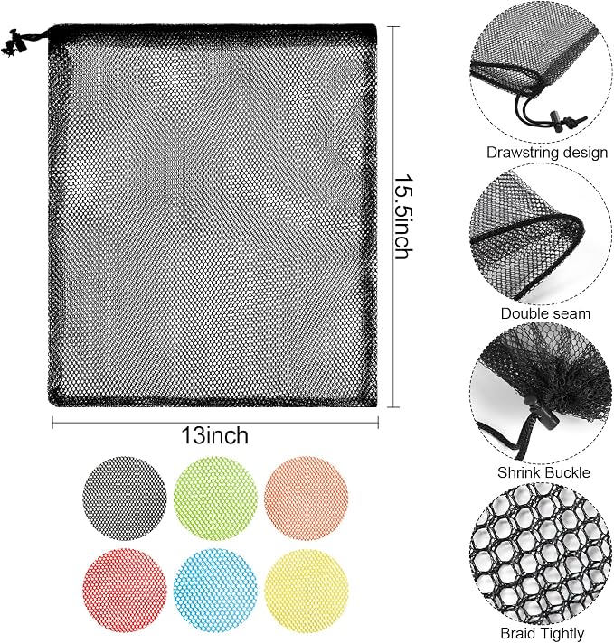 iMucci 13"X15.5" 6Pcs Mesh Laundry Drawstring Bag Nylon Drawstring Gym Bag - Image 3