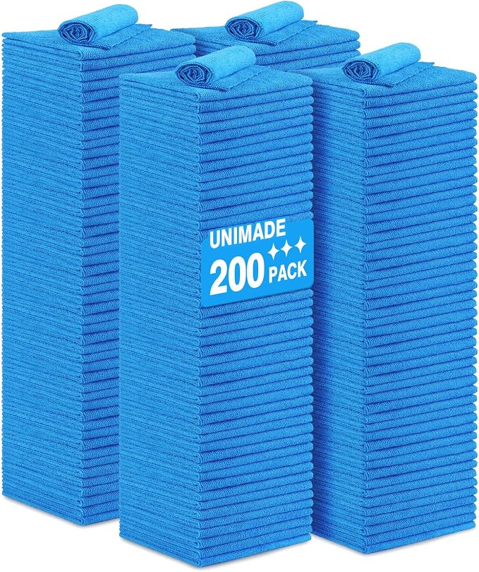Shop Towel Rag, 200 Pack Reusable Rags Bulk Microfiber Cleaning Cloth Lint Free by Unimade
