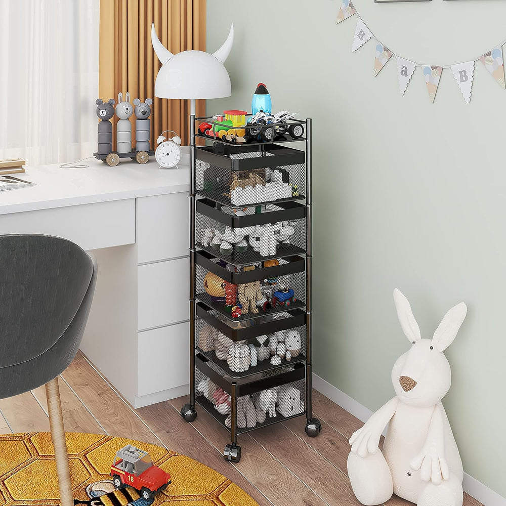 Fruit and Vegetable Basket for Kitchen No Assembly， Rotating Storage Rack,Bat...