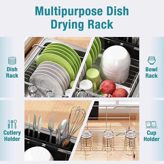 JASIWAY Dish Drying Rack in Sink, Expandable Stainless Steel Dish Drainers - Image 3
