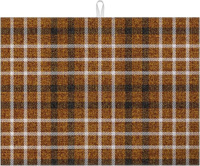 Brown Plaid Dish Drying Mat for Kitchen Counter Microfiber Absorbent Dish by VisittheDuibelproduct