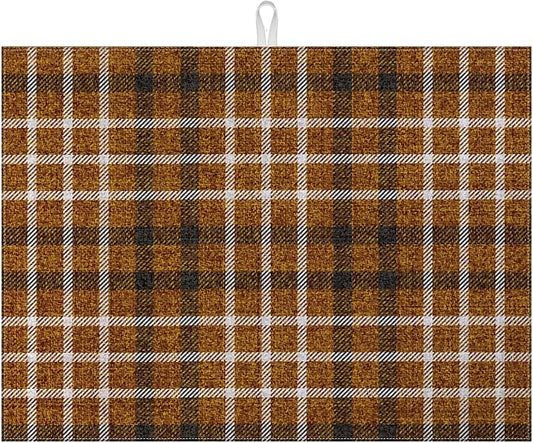 Brown Plaid Dish Drying Mat for Kitchen Counter Microfiber Absorbent Dish by VisittheDuibelproduct