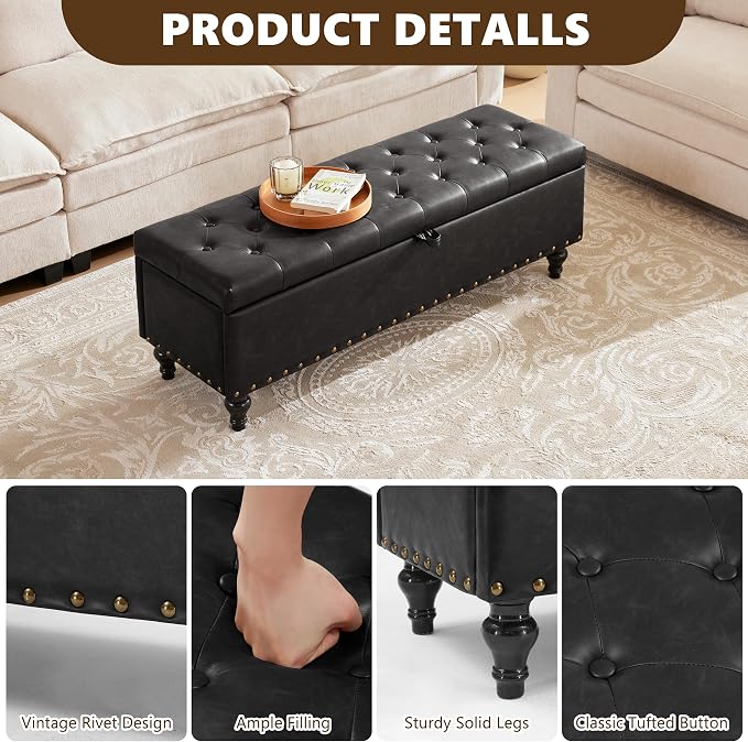 51.8’’ Storage Ottoman Bench, Faux Leather Ottoman - Image 5