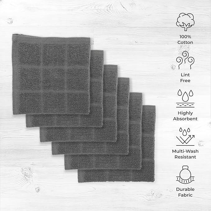 100% Cotton Terry Dish Cloth & Dish Towel, 6 Pack, Super Soft and Absorbent - Image 2