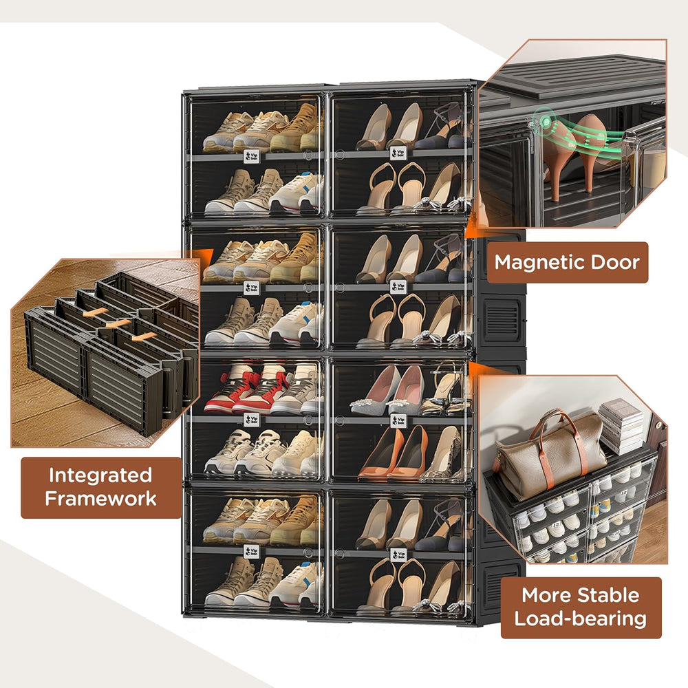 Vipbox Black Shoe Rack Organizer Cabinet for Closet Entryway,Clear Shoe Stora...