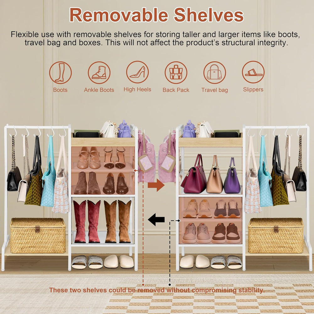 2-in-1 Shoe Rack for Closet with Purse Organizer, 5 Tier Shoes Shelf with Woo...