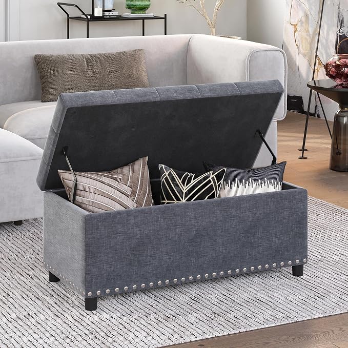 BELLEZE 35" Tufted Ottoman, Storage Bench - Image 4
