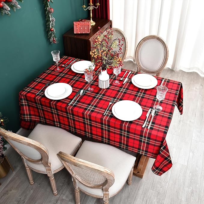 Red Tartan Waterproof Plaid Christmas Tablecloth Fabric - Image 8
