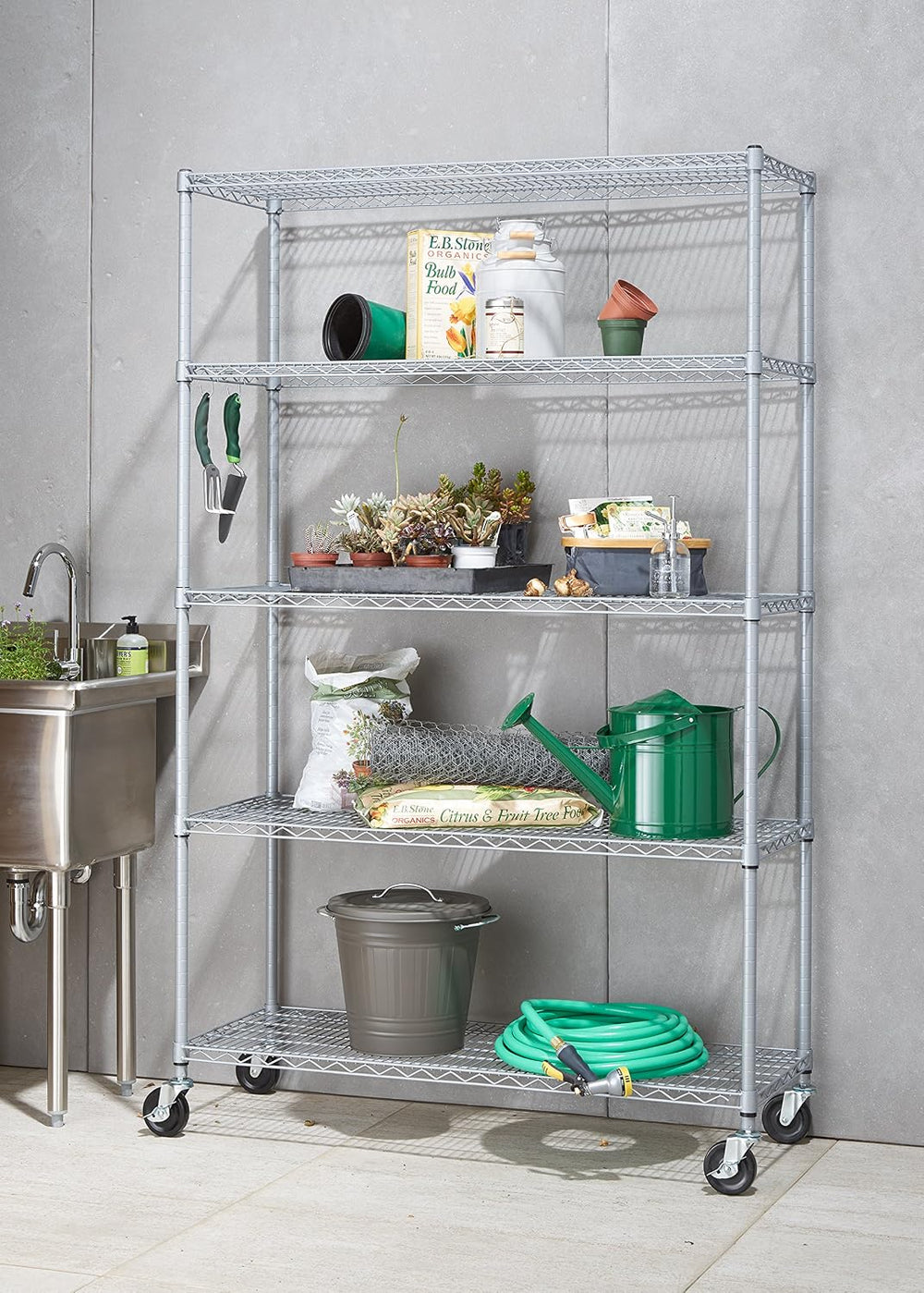TRINITY EcoStorage Heavy Duty 5-Tier Adjustable Wire Shelving with Wheels for...