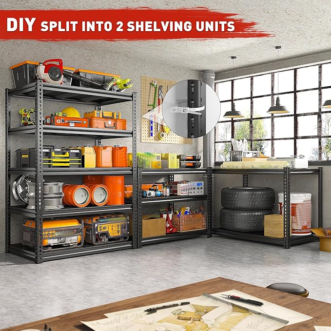 REIBII 72" H Garage Shelving Load 2500 LBS, Heavy Duty Storage Shelves - Image 4