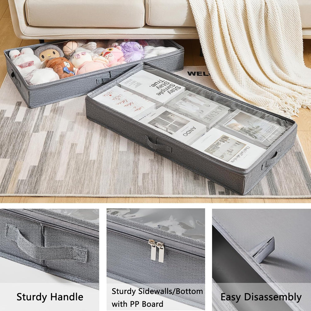 Berdeng 3 Pack Under Bed Storage Containers, Low Profile Underbed Shoes and C...