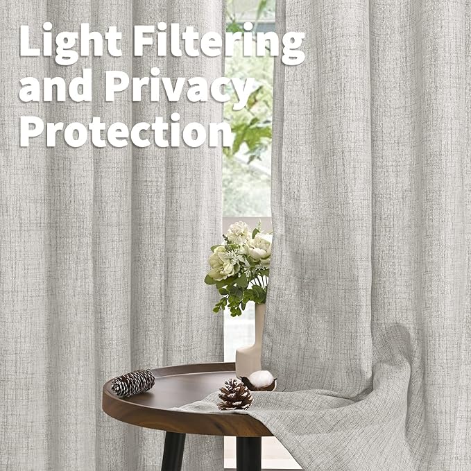 YoungsTex Light Grey Linen Curtains 45 Inch Length - Image 3