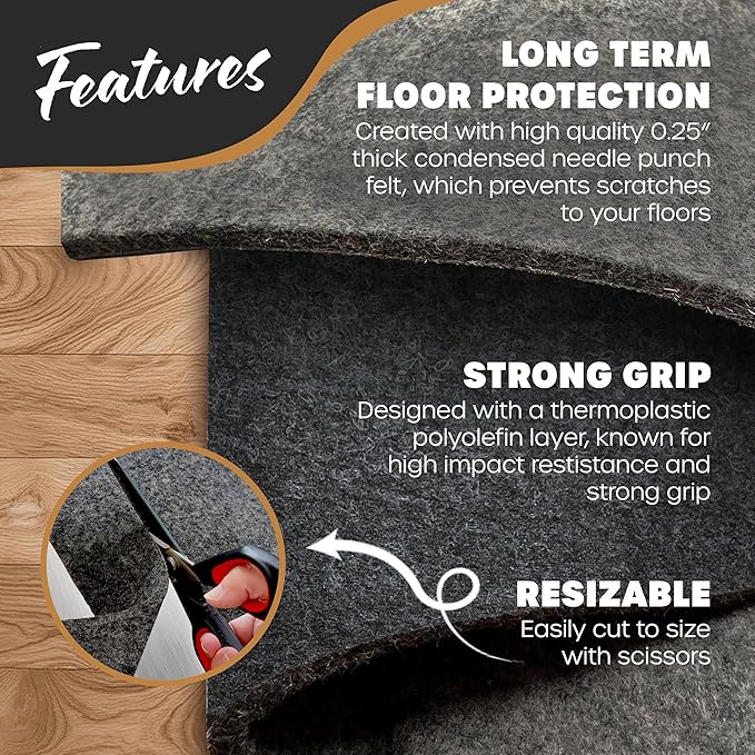 Nevlers 1/4" Felt Rug Pad 8 x10 Ft| Rug Pad Non Slip Felt & TPO | Area Rug - Image 2
