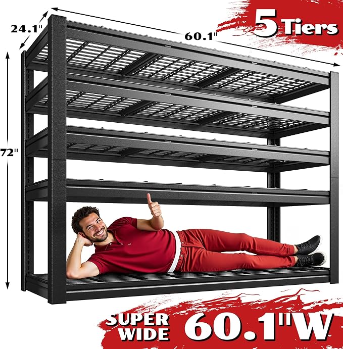 60.1" W Garage Shelving 3125LBS Metal Shelving Extra Wide Storage Shelves - Image 2