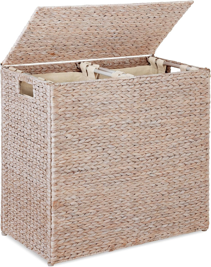 Best Choice Products Large Laundry Hamper with Lid, Natural Handwoven Hyacinth Laundry Basket, W/Removeable & Washable Liner Bag, Portable, Handles, 30 Gallon (114 liters) - Whitewash