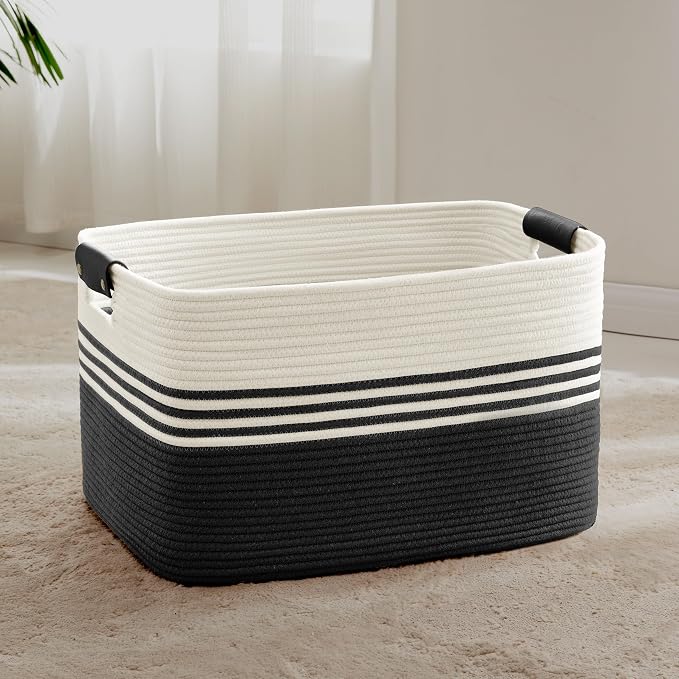 72L Large Laundry Basket with Leather Handles by ELEVATEDELEGANCETIMELESSSTYLE
