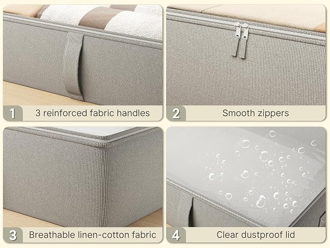 2-Pack Under Bed Storage Containers, 8 Inches Tall Underbed Clothes Storage - Image 4
