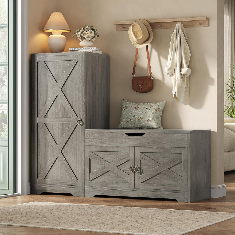 47'' Shoe Storage Bench, 7-Tier Storage Bench, L-Shaped Entryway Benc...