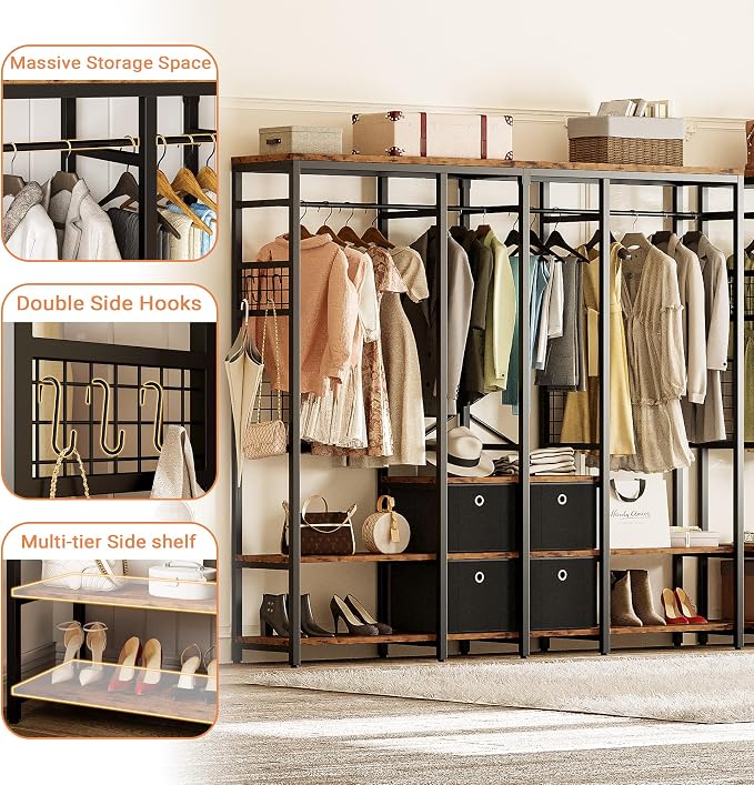 IRONCK Garment Racks with Shelves 4 Drawers and 8 Hooks Heavy Duty Closet - Image 8