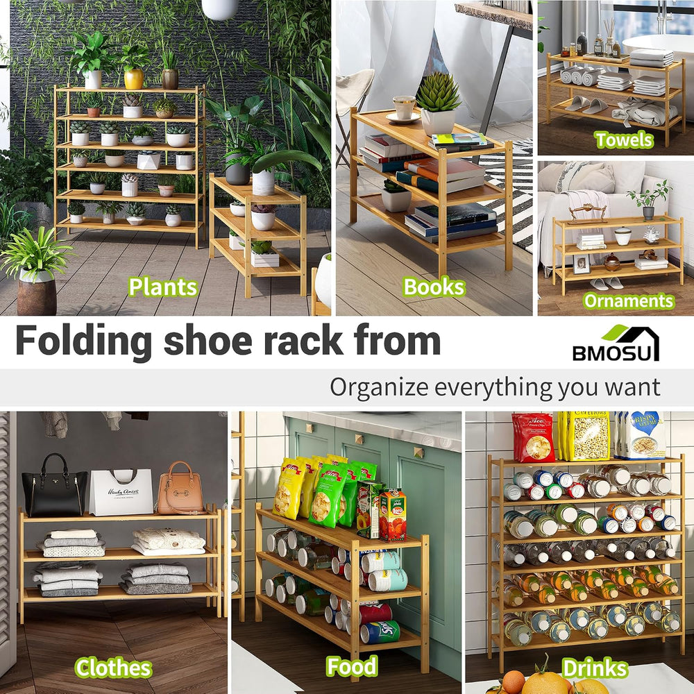 BMOSU 3-Tier Bamboo Extended Shoe Rack Premium Stackable Shoe Shelf Storage O...