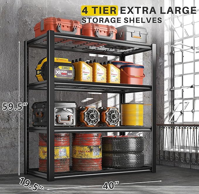 REIBII 40" W Garage Shelving 2240 LBS Storage Shelves Adjustable Metal Shelving - Image 4