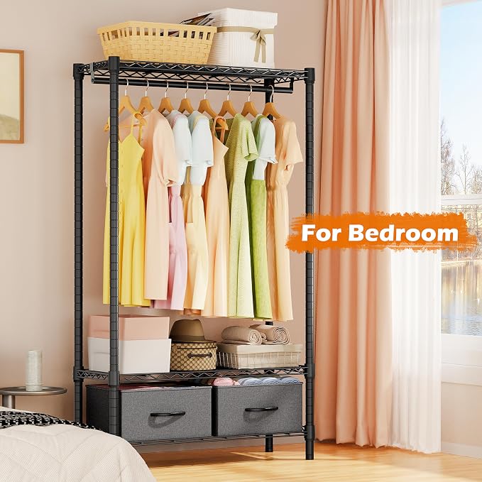 Heavy Duty Rolling Garment Rack 3 Tiers Adjustable Wire Shelving - Image 6