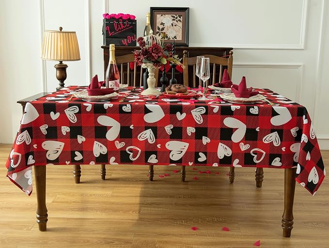 Red Gingham Plaid Love Heart Tablecloth - Image 8